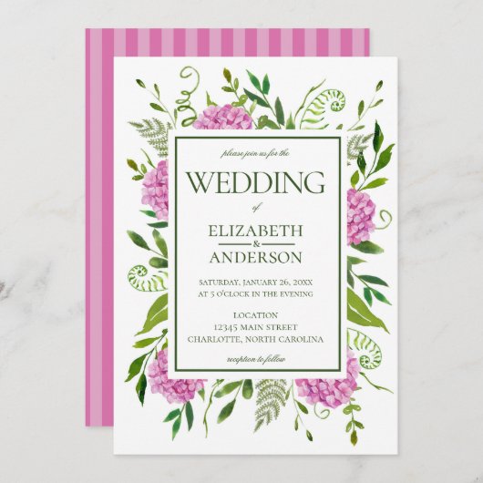 Pink Hydrangea Wedding Kaart (Voorkant / Achterkant)