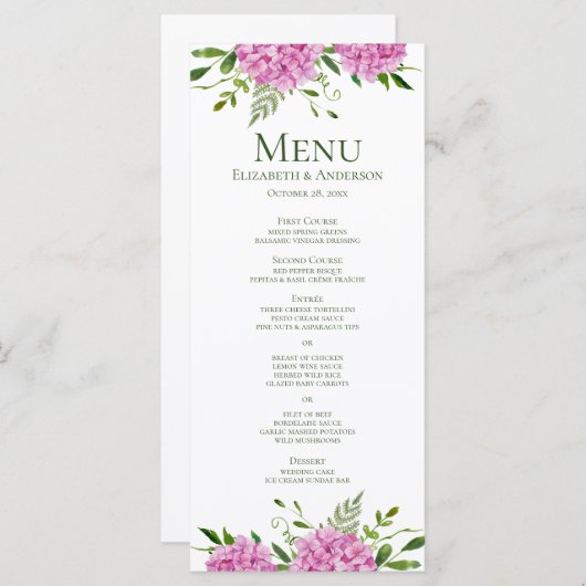 Pink Hydrangea Wedding Menu (Voorkant / Achterkant)