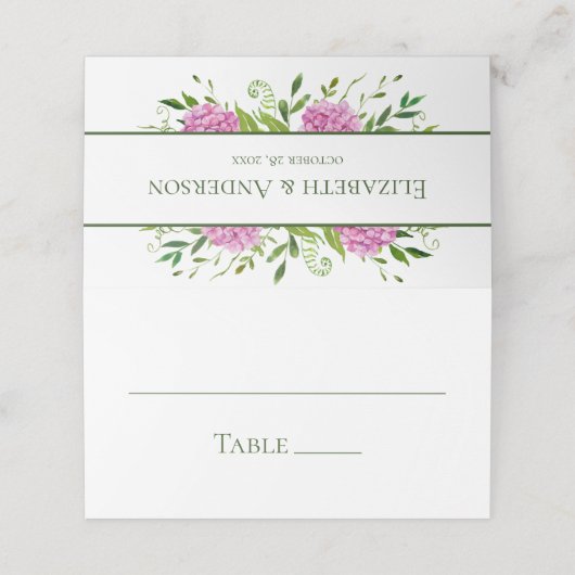 Pink Hydrangea Wedding Plaatskaartje (Buitenkant ongevouwen)