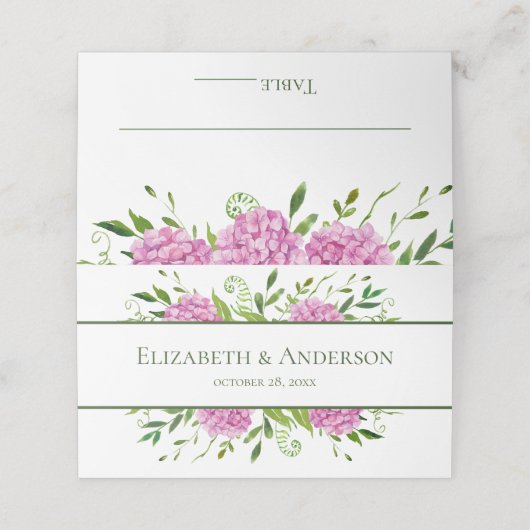 Pink Hydrangea Wedding Plaatskaartje (Buitenkant ongevouwen)