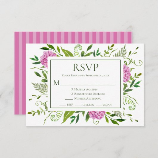 Pink Hydrangea Wedding RSVP Kaartje (Voorkant / Achterkant)