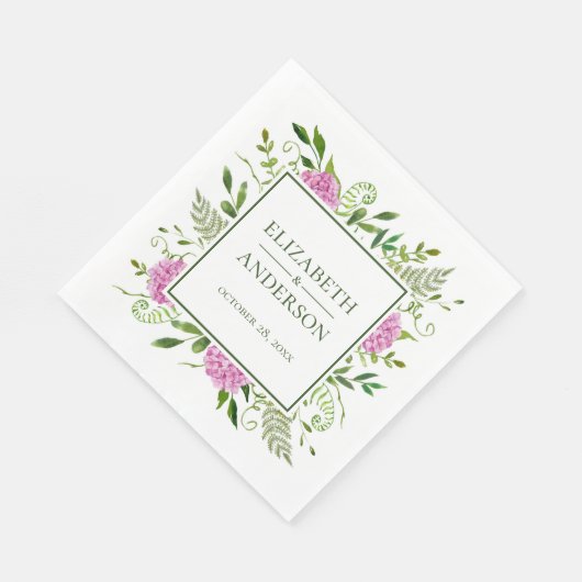 Pink Hydrangea Wedding Servet (Hoek)