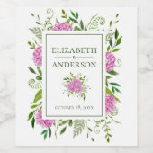 Pink Hydrangea Wedding Wijn Etiket (Enkel label)