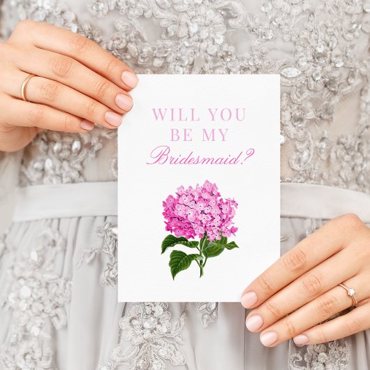 Pink Hydrangea zal mijn Bridesmaid zijn Briefkaart