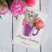 Pink Hydrangeas and Yorkshire Terrier Birthday Aankondiging