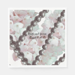 Pink Hydrangeas en Pearls Wedding Paper Napkins Servet