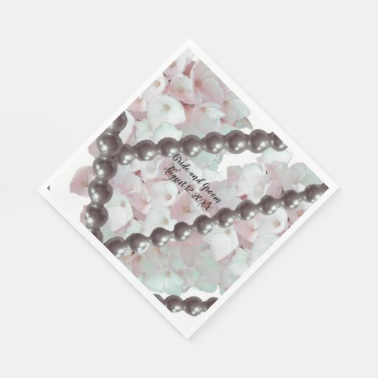 Pink Hydrangeas en Pearls Wedding Paper Napkins Servet (Hoek)