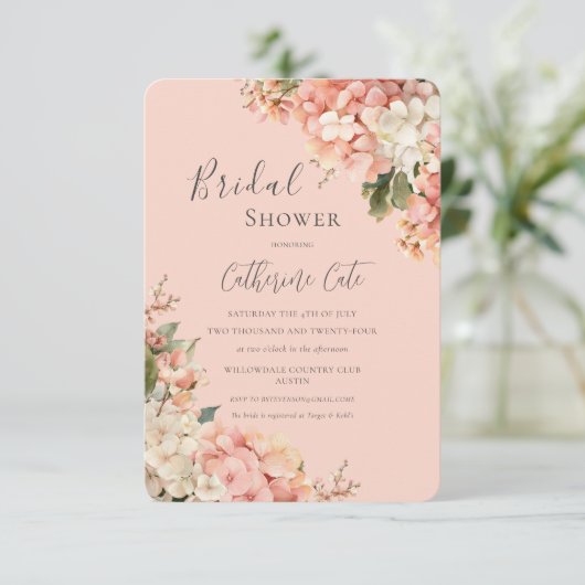 Pink Hydrangeas Floral Bridal Shower Kaart