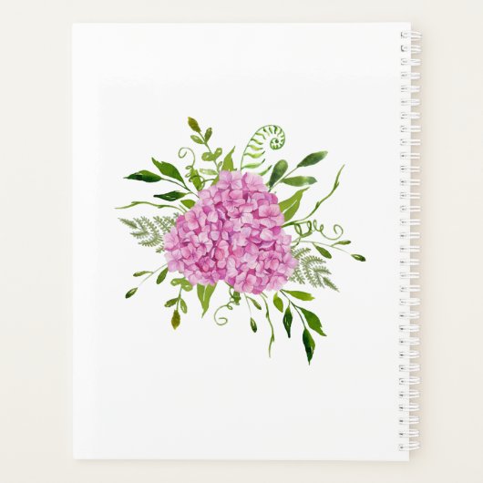Pink Hydrangeas Floral Waterverf Wedding Planner (Achterkant)
