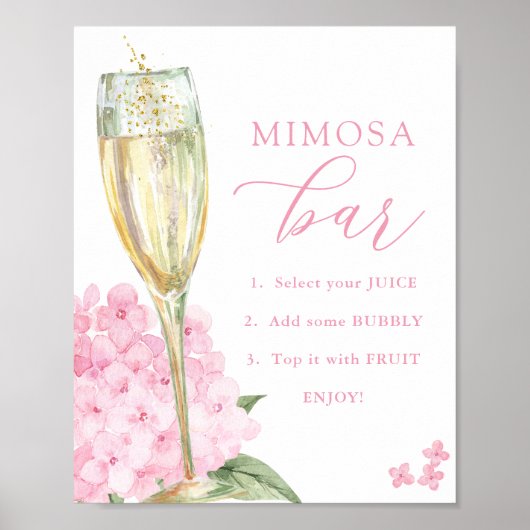 Pink Hydrangeas & Gold Glass Mimosa Bar Poster (Voorkant)