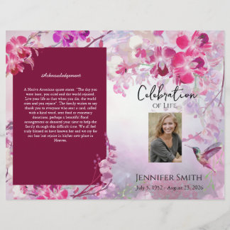 Pink Hydrangeas Hummingbird Funeral Programme Flyer