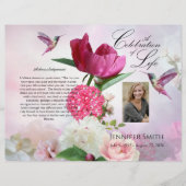 Pink Hydrangeas Hummingbird Funeral Programme Flyer (Voorkant)