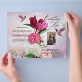 Pink Hydrangeas Hummingbird Funeral Programme Flyer (Hand)