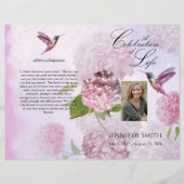 Pink Hydrangeas Hummingbird Funeral Programme Flyer (Voorkant)