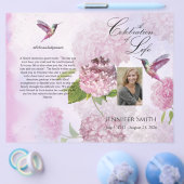Pink Hydrangeas Hummingbird Funeral Programme Flyer (Enkel)