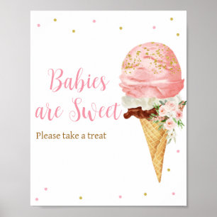 Pink Ice Cream Baby shower Baby's zijn zoet Poster