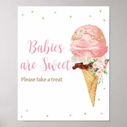 Pink Ice Cream Baby shower Baby's zijn zoet Poster (Voorkant)