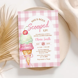 Pink Ice Cream Bow Gingham Bridal Shower Kaart