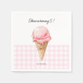 Pink Ice Cream Cone Birthday Napkin | Personalized Servet (Voorkant)