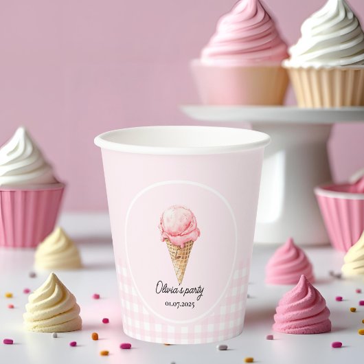 Pink Ice Cream Cone Birthday Party Papieren Bekers