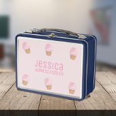 Pink Ice Cream Cone Girl's School Metalen Lunch Bo