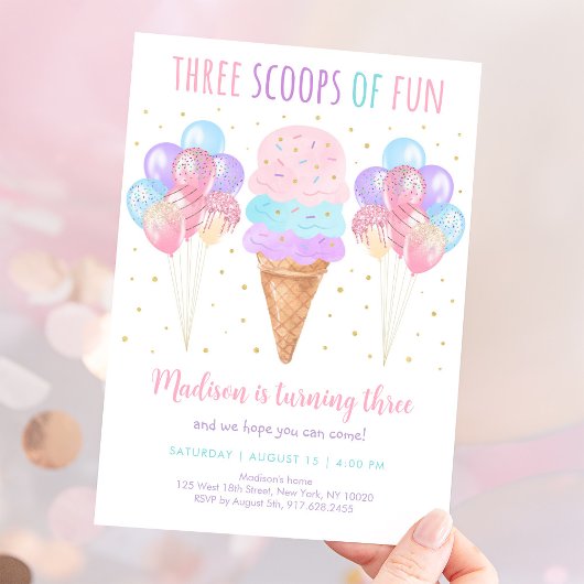 Pink Ice Cream Drie Scoops van Fun Verjaardag Kaart