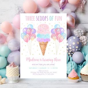 Pink Ice Cream Drie Scoops van Fun Verjaardag Kaart