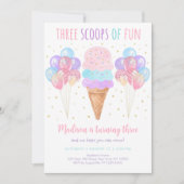 Pink Ice Cream Drie Scoops van Fun Verjaardag Kaart (Voorkant)