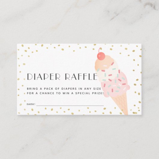 Pink Ice Cream Gold Diaper Raffle Ticket Informatiekaartje (Voorkant)