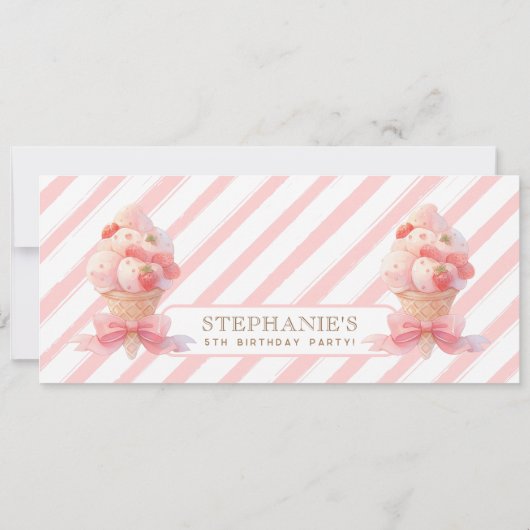 Pink Ice Cream Kids Uitnodiging - (Achterkant)