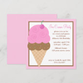 Pink Ice Cream Kone Kids Birthday Party Kaart (Voorkant / Achterkant)