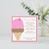 Pink Ice Cream Kone Kids Birthday Party Kaart (Staand voorkant)