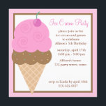 Pink Ice Cream Kone Kids Birthday Party Kaart<br><div class="desc">Ik schreeuw je,  we houden allemaal van een ijsfeest! Cute en leuke uitnodigingen met een roze ijscone illustratie. Perfect voor kinderen die verjaart,  zomerfeesten,  ijsjes en nog veel meer!   Kunst © HeartLocked Design</div>