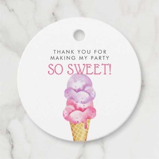 Pink Ice Cream Thema Verjaardagsfeest Bedankjes Labels (Voorkant)