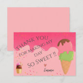 Pink Ice Cream Theme Girl's Eerste Verjaardagsfees Bedankkaart (Voorkant / Achterkant)