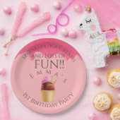 Pink Ice Cream Theme Girl's Eerste Verjaardagsfees Papieren Bordje (Feest)