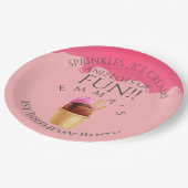 Pink Ice Cream Theme Girl's Eerste Verjaardagsfees Papieren Bordje (Gekanteld)