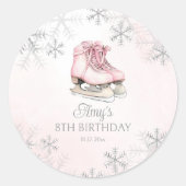 Pink Ice Skating Birthday Silver Glitter Snowflake Ronde Sticker (Voorkant)