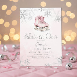 Pink Ice Skating Silver Glitter Snowflake Birthday Kaart