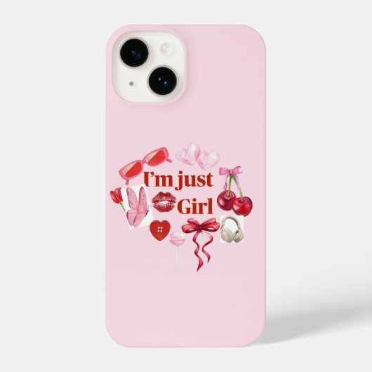 Pink “I'm Just Girl” Phone Case – Playful Feminine iPhone Hoesje (Achterkant)
