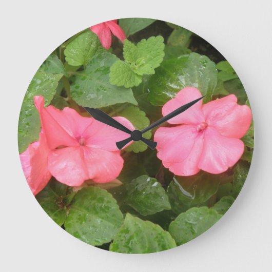 Pink Impatiens Flowers Wall klok (Voorkant)