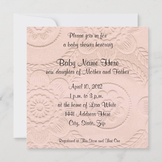 PInk In reliëfdruk Baby shower uitnodigen Kaart (Achterkant)