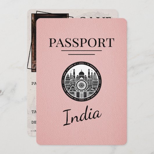 Pink India Passport Bewaar de datum Save The Date (Voorkant / Achterkant)