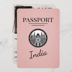Pink India Passport Bewaar de datum Save The Date