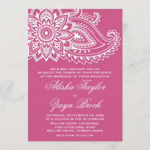 Pink Indian Paisley Formal Wedding Kaart