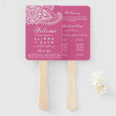 Pink Indian Paisley Wedding Programme Handwaaier (Voorkant en achterkant)