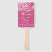 Pink Indian Paisley Wedding Programme Handwaaier (Voorkant)