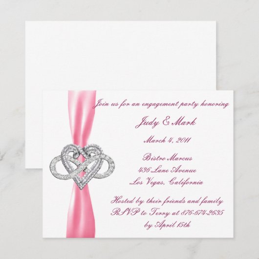 Pink Infinity Heart Engagement Party Uitnodiging (Voorkant / Achterkant)