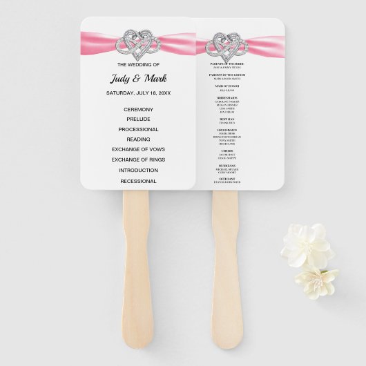 Pink Infinity Heart Trouwprogramma Fans Handwaaier (Voorkant en achterkant)