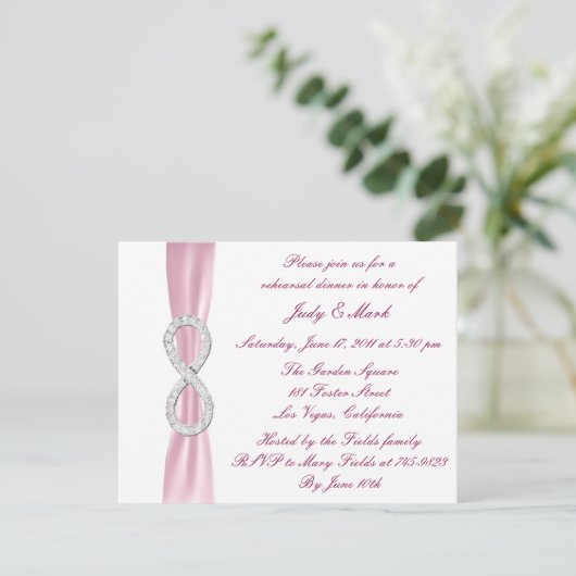 Pink Infinity Wedding Rehearsal Dinner Invitation Kaart (Staand voorkant)